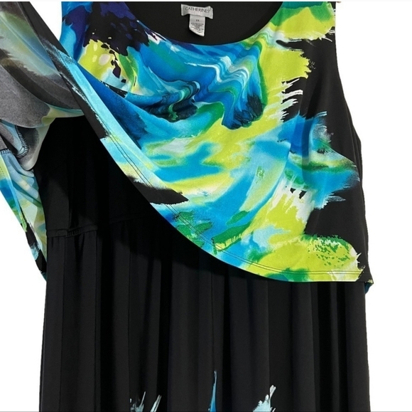 Catherines Sleeveless Midi Dress Blk Floral Watercolor 3X - Picture 4 of 6